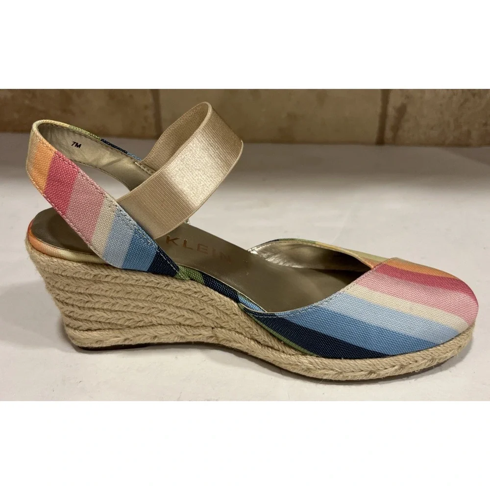 Anne Klein Acer Rainbow Espadrille Wedge Sandals Jute Slip‎ On Shoes Size 7